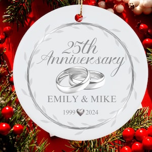 Personalized 25th Wedding Anniversary Rings Gift Ornament, Milestone Anniversary, Custom Keepsake, 25 Years Together