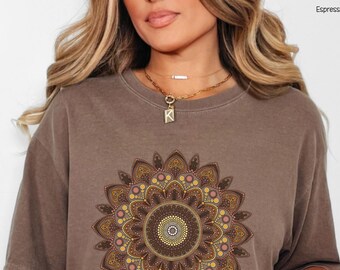 Bronze Mandala Floral Comfort Colors Shirt, Boho Zen Gift