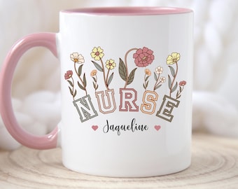 Personalized Floral Nurse Mug with Name | Nurse Appreciation & Graduation Gift