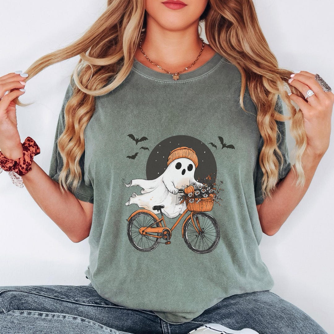 Camiseta De Halloween - Fantasma En Bicicleta, Diseño Divertido Para Mujeres Y Niñas, Algodón Ligero