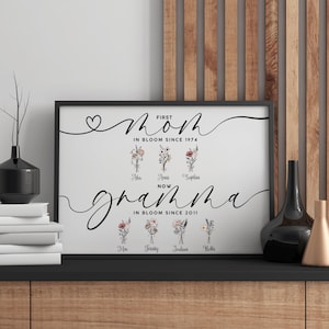 Gramma, Nana Geschenk personalisierte Blumen Geburtsmonat Garten Holzschild Rahmen, Muttertagsgeschenk, erste Mama jetzt Oma Geschenk, Muttergeschenk, Geburtstag