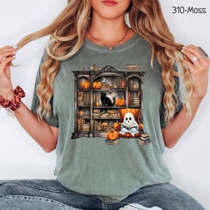 Retro Ghost Reading Books Shirt, Librarian Ghost Halloween, Halloween Teacher Shirt, Halloween Shirt, Teacher Gift, Boo School, Librarian