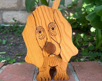 Handmade Wooden Bloodhound Decorative Sculpture