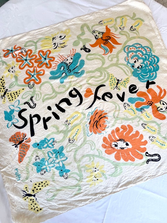 Vintage 1960s 1970s SPRING FEVER floral silk scarf