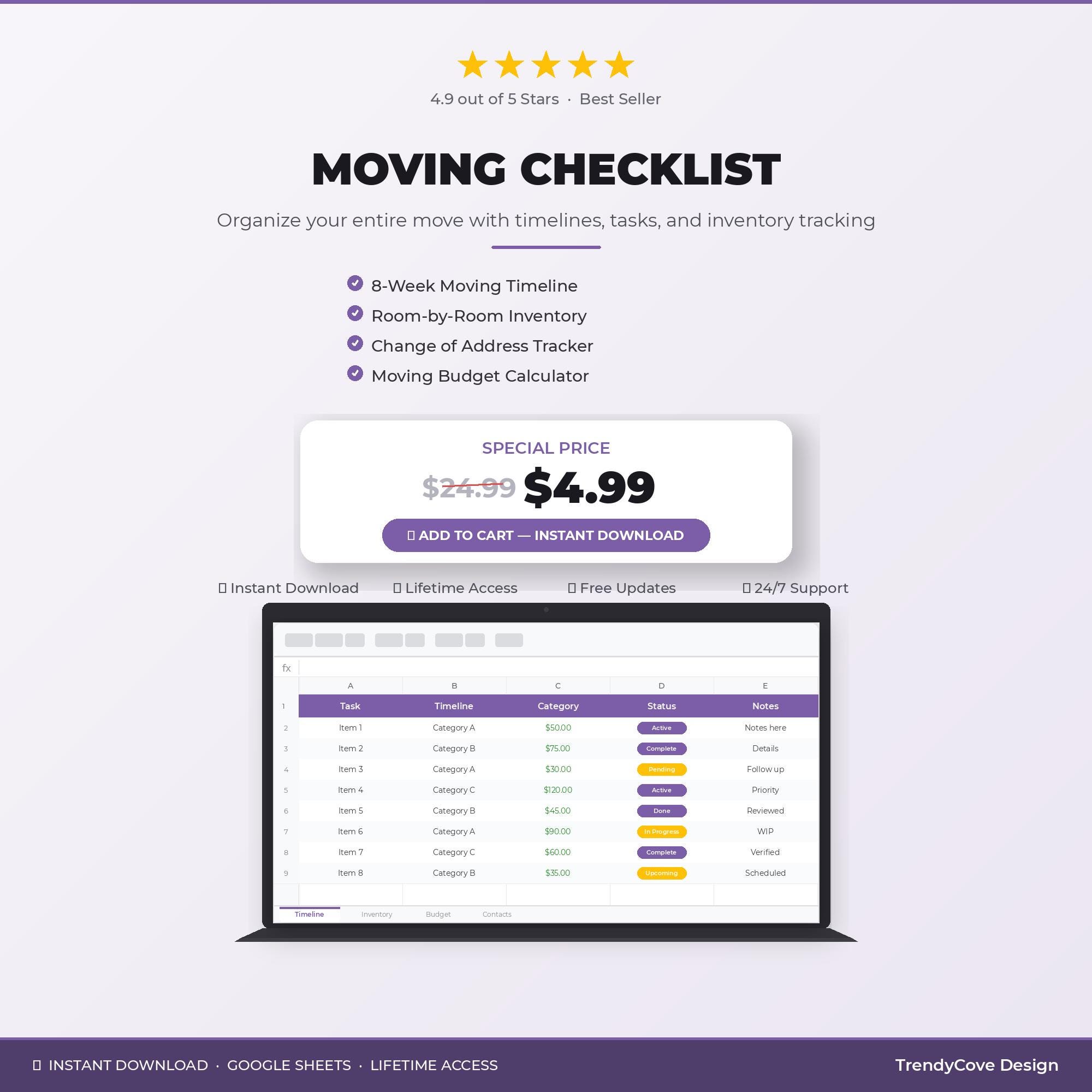 Moving Checklist Google Sheets Template, Planner, Budget Tracker ...