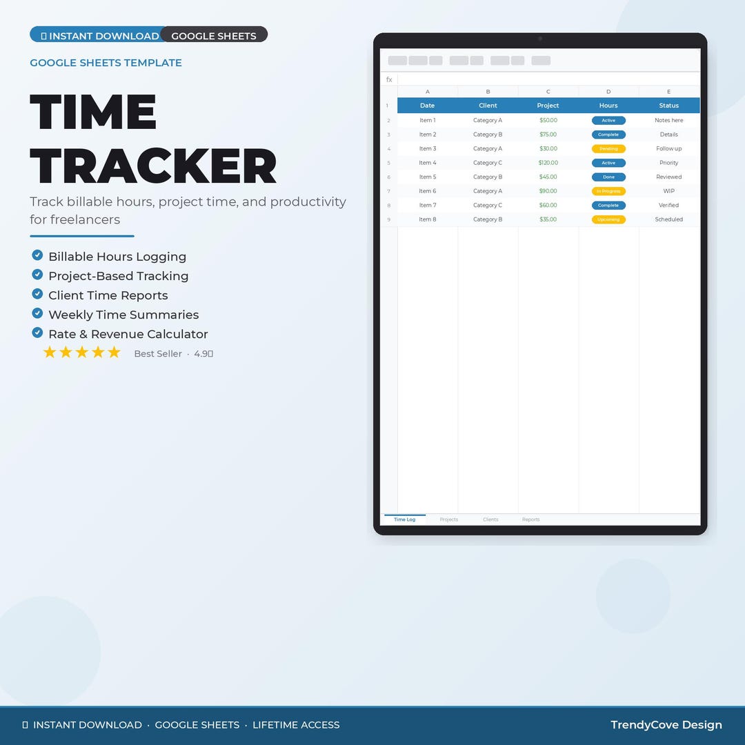 Google Sheets Time Tracker Template, Freelancer Hours Log (digital ...