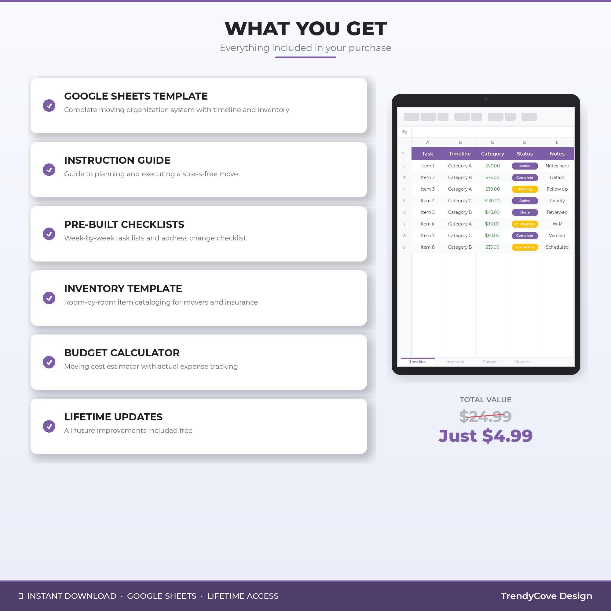 Moving Checklist Google Sheets Template, Planner, Budget Tracker ...