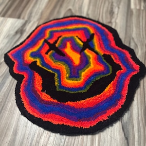 Trippy Smiley Face Hand Tuffed Rug