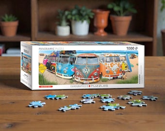 Retro Camper Van Panoramic 1000-Piece Jigsaw Puzzle – Adult Puzzle Board Game & Travel Scene Toy