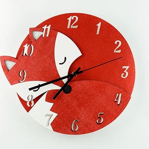 Fuchs Uhr,Wanduhr Uhr Kinder, lautloses Uhrwerk, Holz, Handarbeit, Deutschland