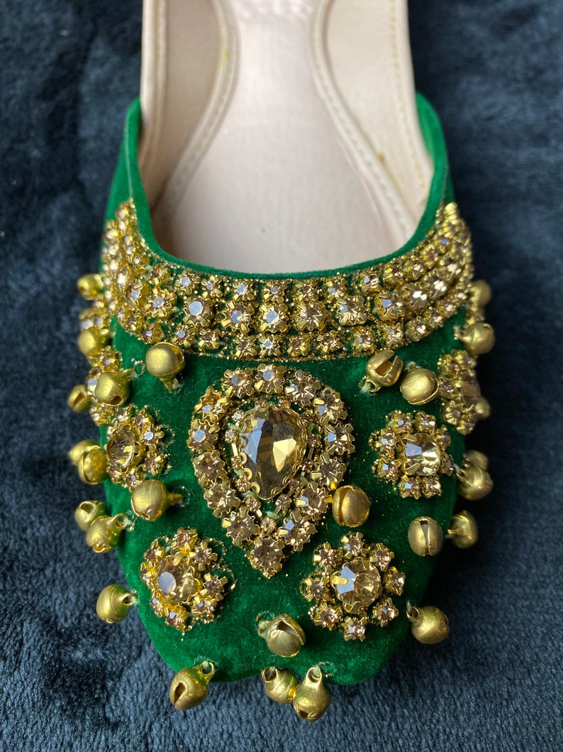 Royal Green & Gold Jubilee Khussa Jutti Mojri Pumps Slip on Indian