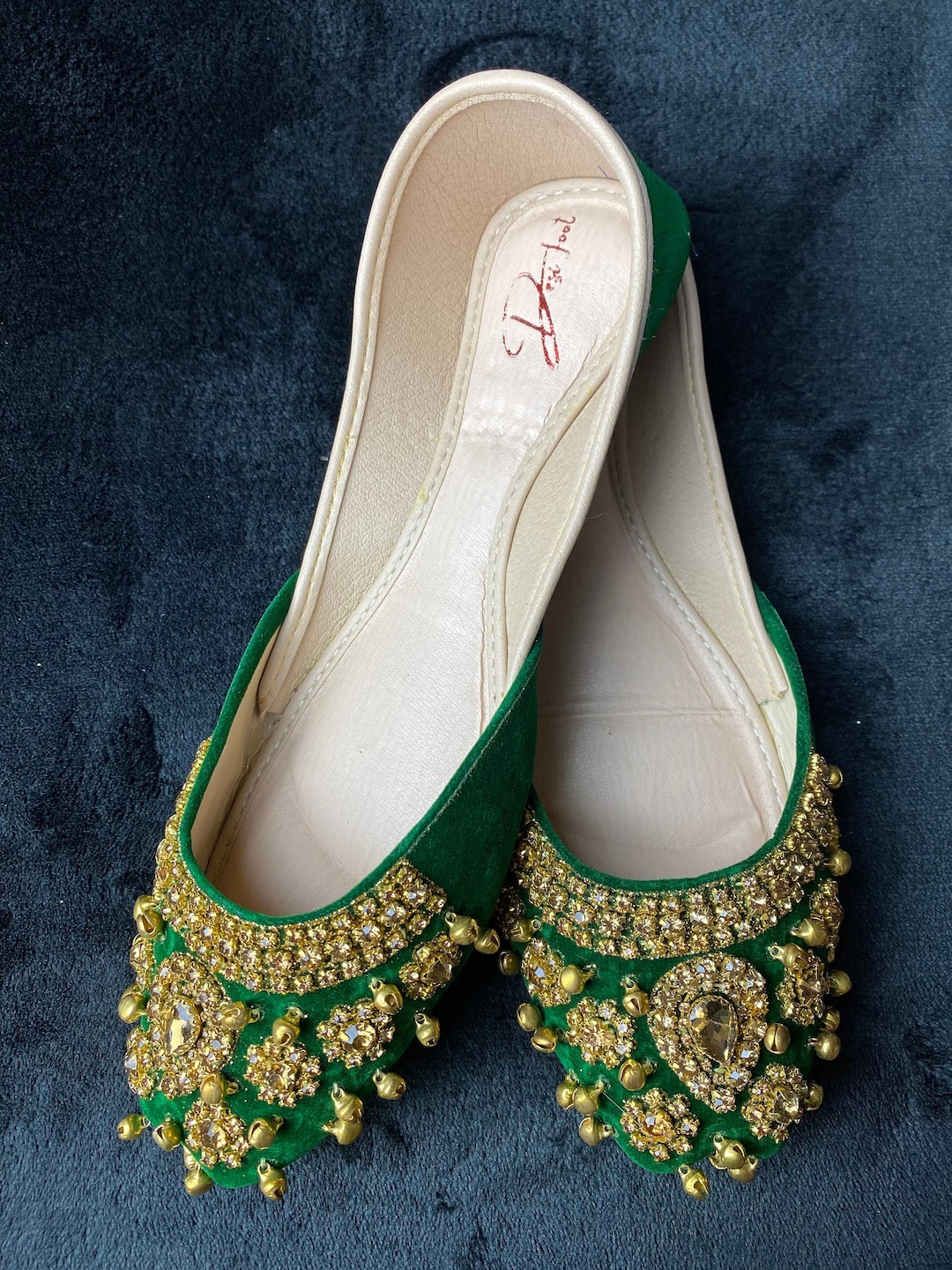 Royal Green & Gold Jubilee Khussa Jutti Mojri Pumps Slip on Indian