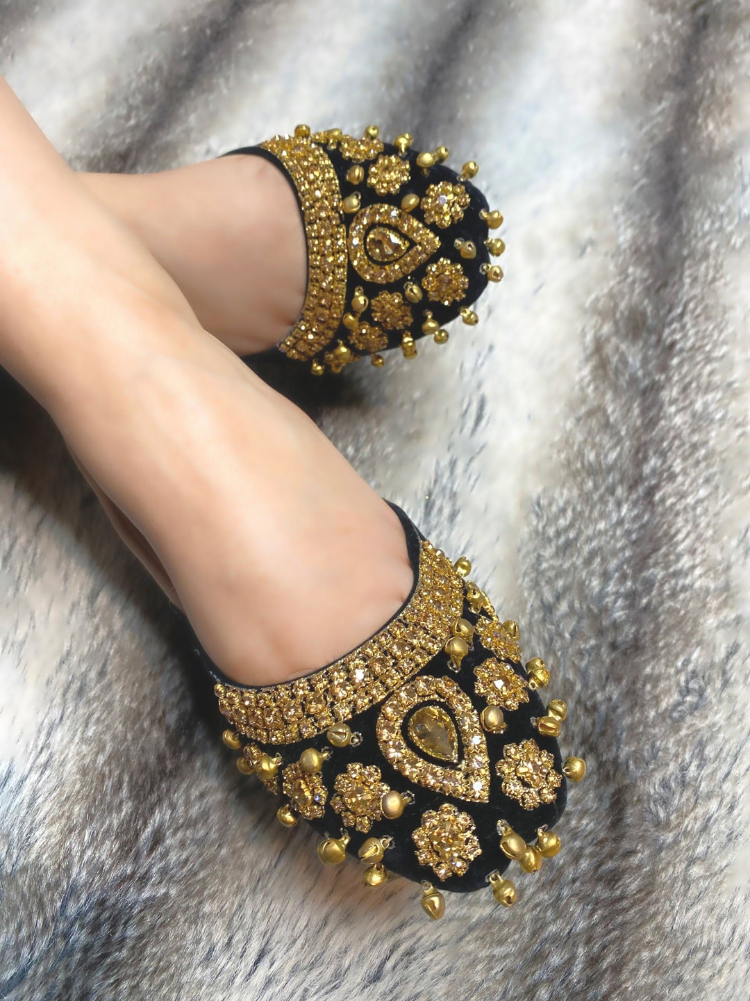 Royal Black & Gold Jubilee Khussa Jutti Padded Insole Nonslip Sole