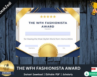 The WFH Fashionista Award: Funny Office Awards -Boost Workplace Morale and Engagement | Instant Download