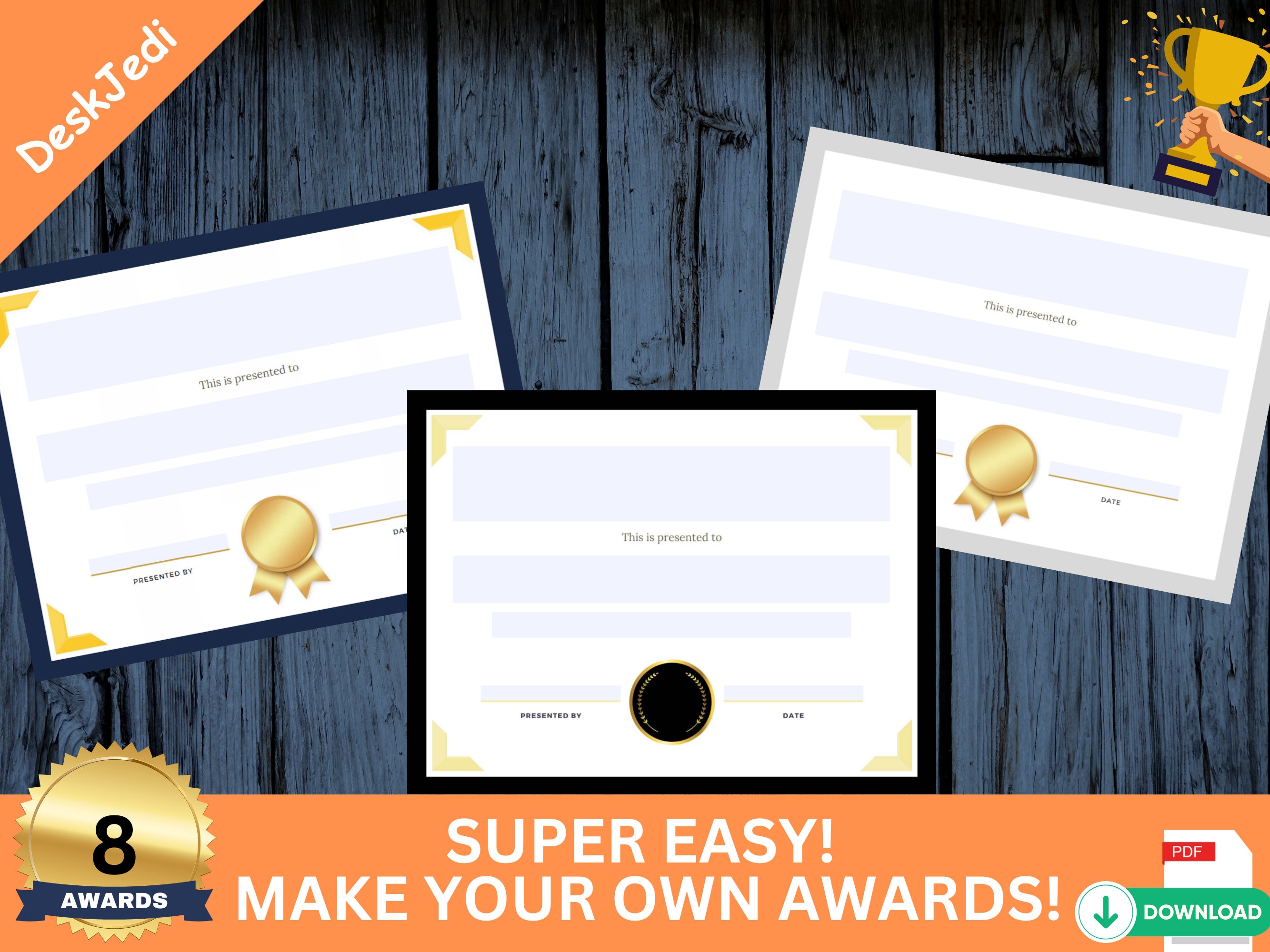 8 Editable Certificate Award Templates for Work or School - Etsy