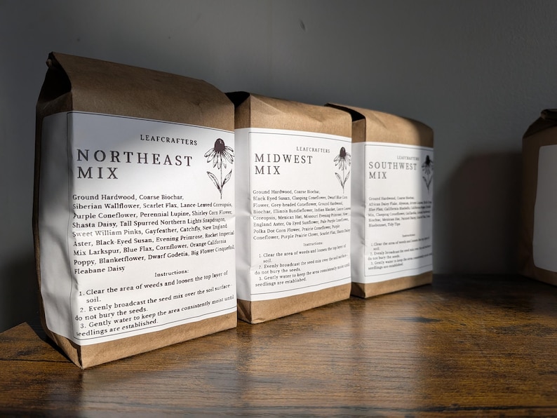 1lb bags of Northeast, Midwest, and Southwest Seed Mix