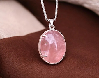 Natural Morganite Cabochon Pendant Oval Shape  925 Sterling Silver  Mozambique Origin  60.65 Ct