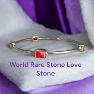 Tugtupite Silver Bangle | Rare Gemstone from Greenland | Radiant Cut | Fluorescent Orange Glow | Adjustable Size