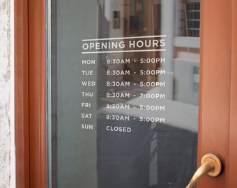 Opening hours decal Personalised shop stickers for windows and doors - customise for your business shop times