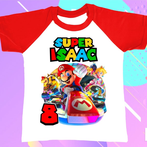 Personalized Mario Kart Birthday Boy, Birthday Girl, Raglan Shirt, Family Shirt, Party Family Matching Tee.