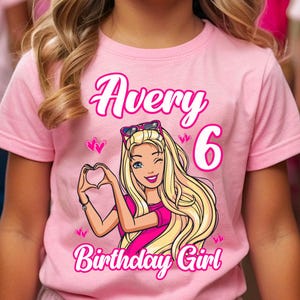Girl&#39;s Birthday Shirt, Family Celebration T-shirt, Customized Birthday Tee, Blonde Doll Design, Birthday Party Shirt.