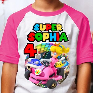 Personalized Peach Kart Birthday Boy, Birthday Girl, Raglan Shirt, Family Shirt, Party Family Matching Tee.