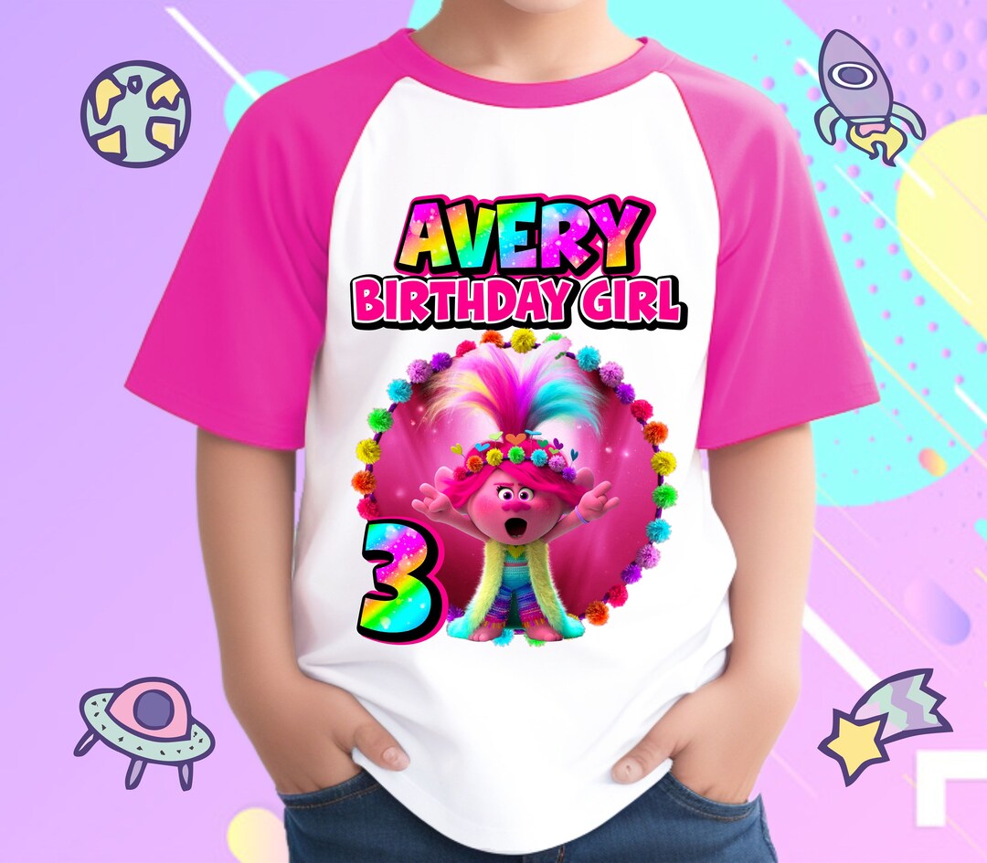 Personalized Trolls Birthday Girl, Birthday Boy, Raglan Shirt, Family ...