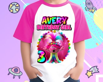 Personalized Trolls Birthday Girl, Birthday Boy, Raglan Shirt, Family Shirt, Party Family Matching Tee.