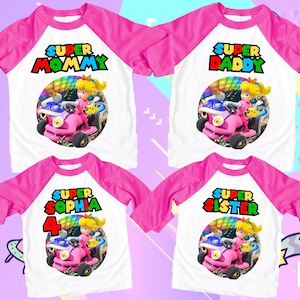 Family Matching Tshirt Princess Peach Kart Birthday Boy, Birthday Girl, Raglan Shirt, Family Shirt, Party Family Matching Tee.