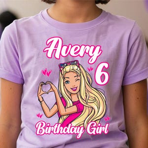 Girl&#39;s Birthday Shirt, Family Celebration T-shirt, Customized Birthday Tee, Blonde Doll Design, Birthday Party Shirt.