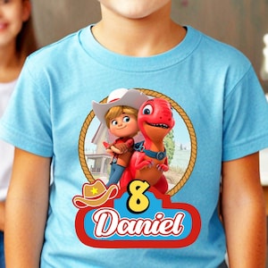 Birthday Shirt, Dino ranch Family Celebration T-shirt, Customized Birthday Tee, Birthday Party Shirt.