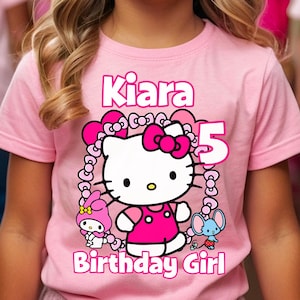 Birthday Shirt, Hello Cat All Family Celebration T-shirt, Customized Birthday Tee, Birthday Party Shirt.