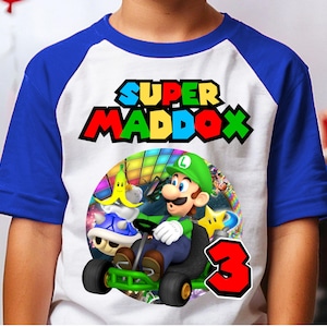 Personalized Luigi Kart Birthday Boy, Birthday Girl, Raglan Shirt, Family Shirt, Party Family Matching Tee.