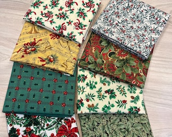 8 Fat Quarter Bundle, Christmas Quilt cotton  Fabric