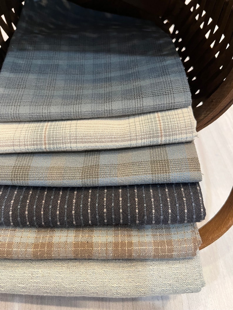 FREE SHIP Japanese Yarn Dyed Fabric Set of 6 , Fat Quarter Bundle