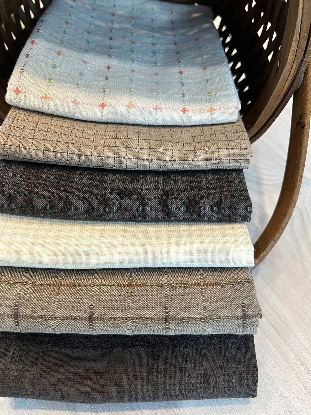 FREE SHIP Japanese Yarn Dyed Fabric Set of 6 Fat Quarter Bundle