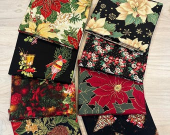 8 Fat Quarter Bundle, Christmas Quilt cotton  Fabric