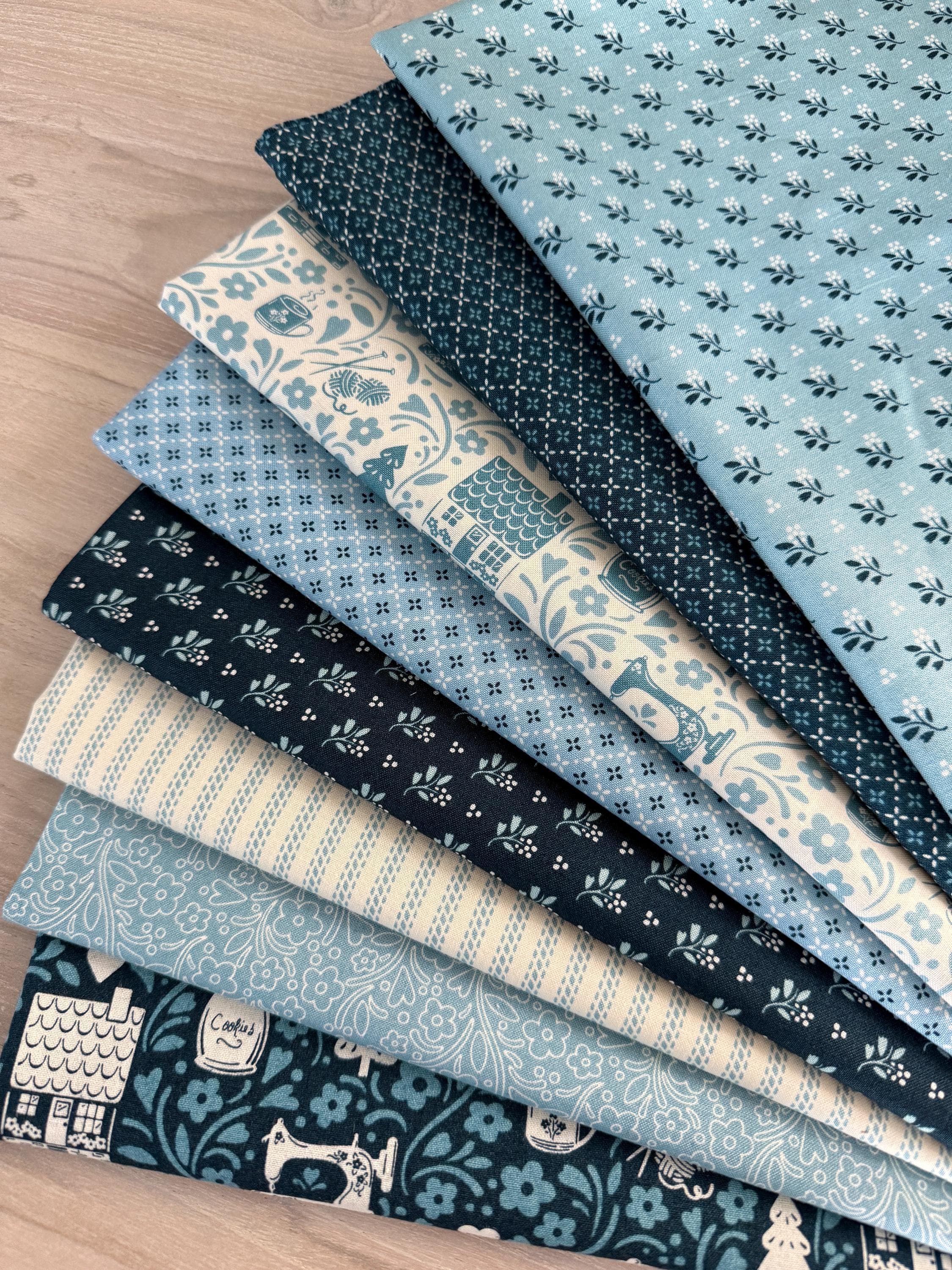 8 PC Curated Blue 8 Fat Quarter Bundle-cozy House by Judy Jarvi