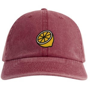 Lemon Embroidered Dad Hat, Embroidered Unisex Hat, Dad Cap, Adjustable Cap Gift, Citrus Fruit Hat, Lemon Cut Dad Hat, Lemon Zest Cap