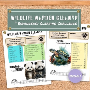 Bewerkbare schoonmaakchecklist ADHD Kid Chore Chart Afdrukbaar klusjesspel Huisschoonmaakuitdaging Dierenthema Download schoonmaakspel ADHD-lijst