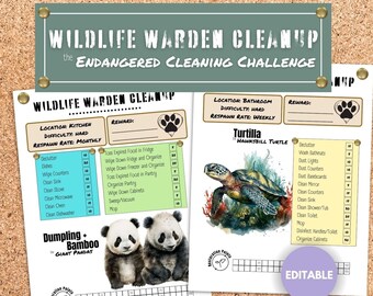 Editable Cleaning Checklist ADHD Kid Chore Chart Printable Chore Game House Cleaning Challenge Animal Theme Download Cleaning Game ADHD List