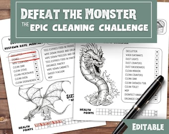 Editable DnD Cleaning Checklist Game ADHD Cleaning List Printable Kid Chore List House Cleaning Challenge Gamification Cleaning ADHD Planner