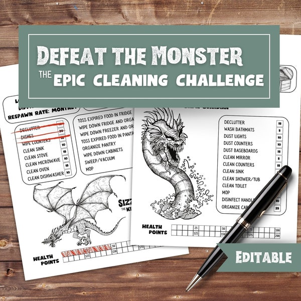 Editable DnD Cleaning Checklist Game ADHD Cleaning List Printable Kid Chore List House Cleaning Challenge Gamification Cleaning ADHD Planner