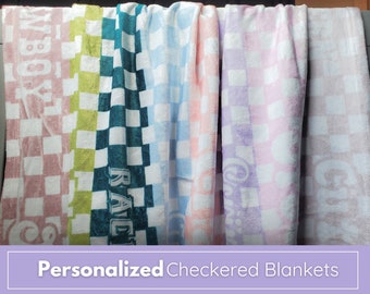 Personalized Baby Name Blanket for Baby Custom Blanket Baby Gift Personalize Baby Shower Gift Neutral Checkered Baby Blanket Custom Girl Boy
