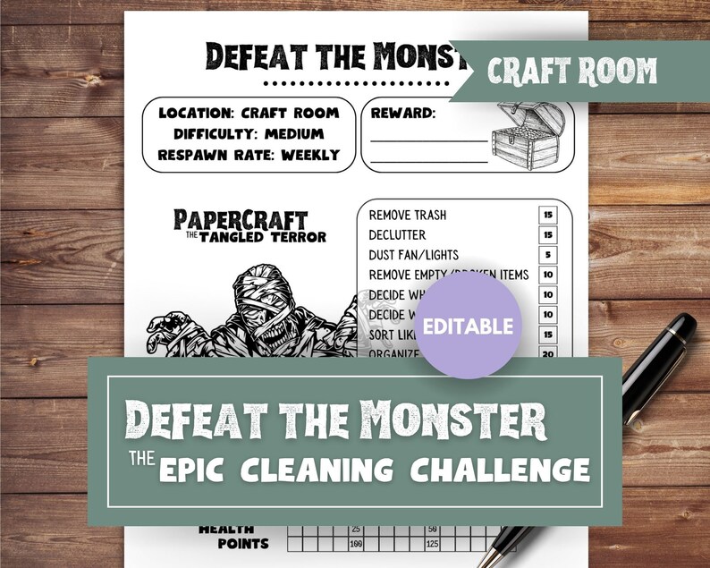 Craft Room Cleaning Checklist ADHD Chore Chart Editable Monster Chore