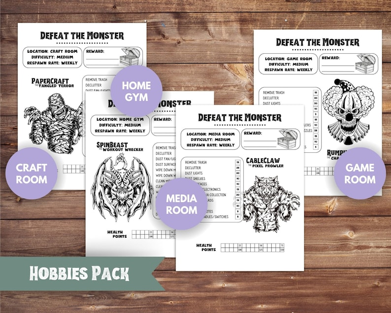 Editable Cleaning Checklist ADHD Kid Chore List Printable Chore Chart Spring Cleaning Challenge ADHD Monster Chore List Roll for Chore Game