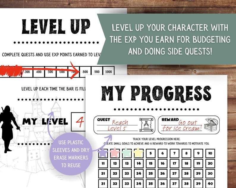 Op de afbeelding: Een printbaar spelbord met een zwart-witte illustratie van een kasteel en de tekst "Mijn Level 4". Het spelbord is ontworpen om te helpen bij het bijhouden van de voortgang naar een doel, met een raster van 40 vierkanten en de tekst "Mijn voortgang". Het spelbord bevat secties voor een missie, beloning en levelvoortgang.