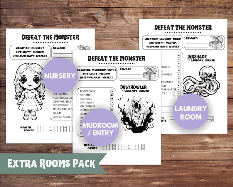 Editable Cleaning Checklist ADHD Kid Chore List Printable Chore Chart Spring Cleaning Challenge ADHD Monster Chore List Roll for Chore Game