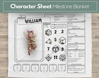 Personalized Baby Shower Gift Milestone Baby Blanket for Newborn Gift DnD Character Sheet Custom Dragon Blanket Milestone Blanket Gift Baby