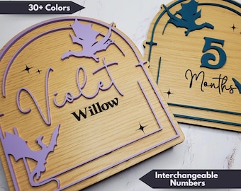 Dragon Baby Milestone Photo Cards for Monthly Baby Pictures First Year Birth Details Wood Cards Dragon Theme Baby Gift for Shower Photo Prop